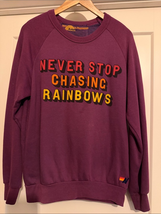 Aviator Nation Tops - Aviator Nation Women’s Purple Crewneck Sweater with Multicolor Lettering